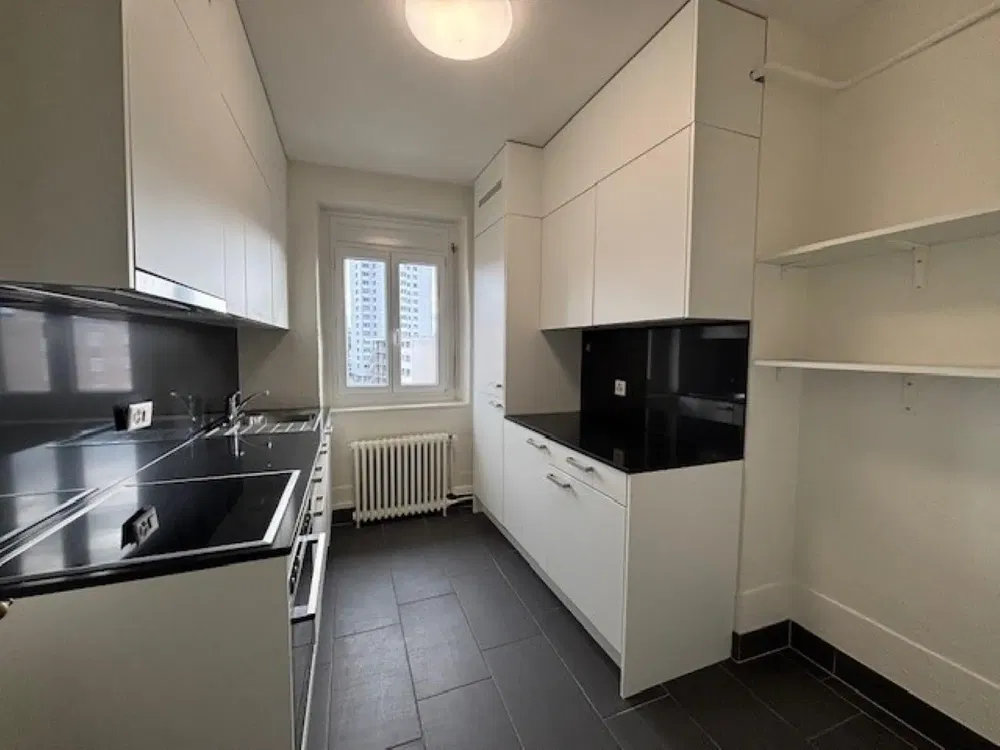 Kuchyně; kuchyňské spotřebiče, dlažba, přirozené světlo