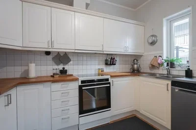 Kuchyně; kuchyňské spotřebiče, přirozené světlo, moderní styl