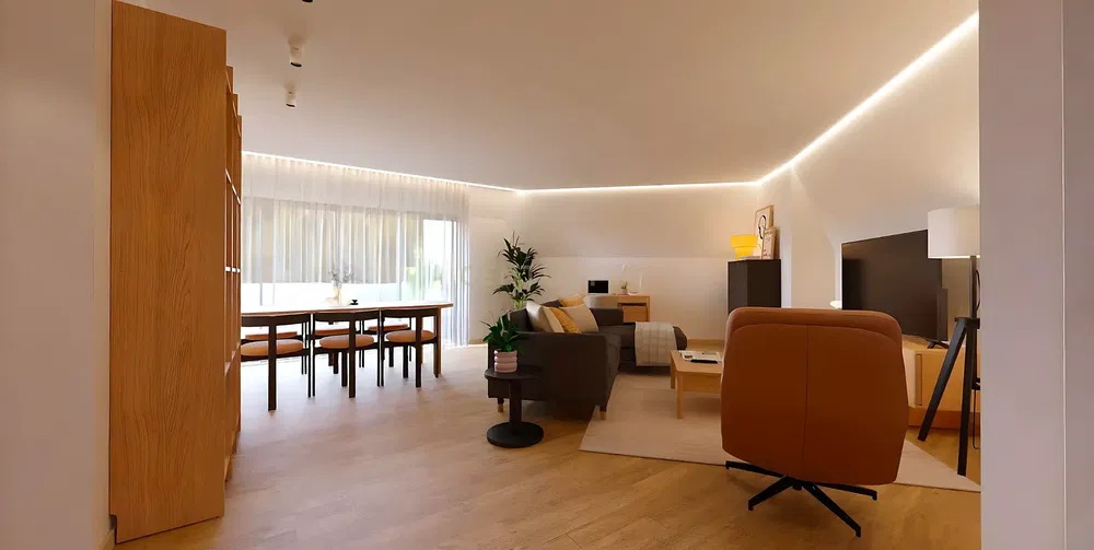 Дневна соба; природно светло, модерни стил, дрвени под