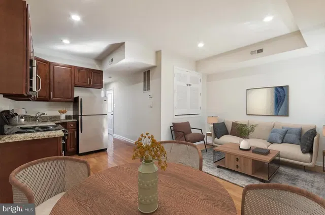 Living room; kitchen appliances, natural light, modern style