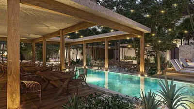 Terrace; view, wood beams, natural light