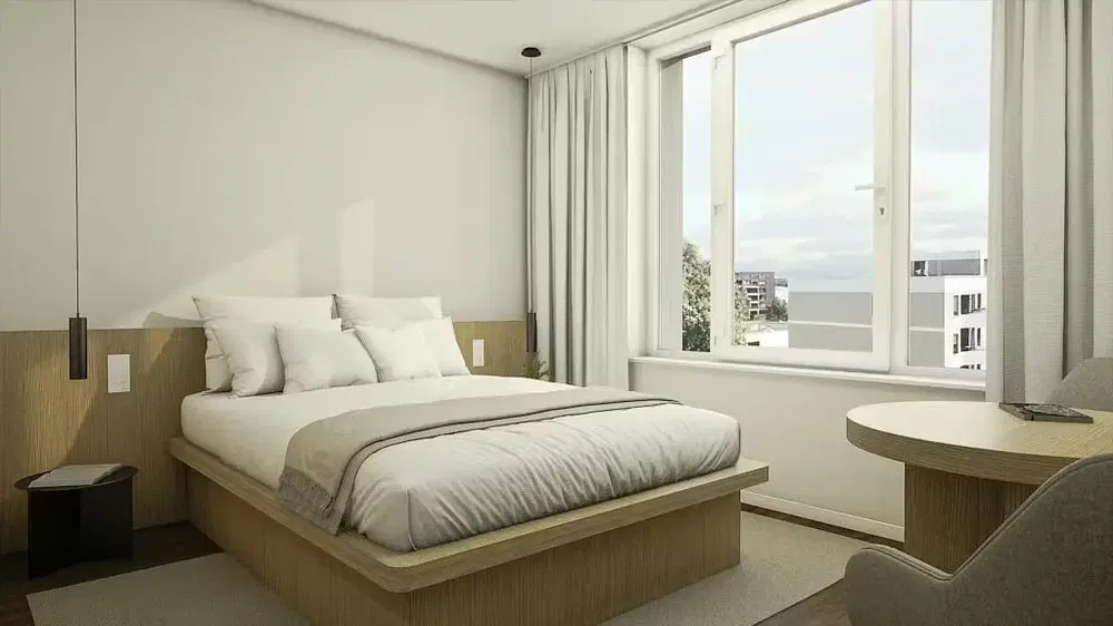 Schlafzimmer; blick, tageslicht, moderner stil