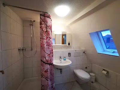 Toilette; fliesenboden, tageslicht