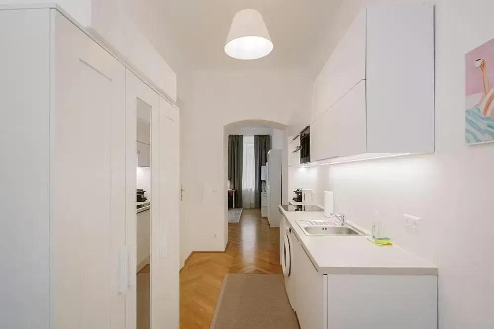 Kuhinja; kućanski aparati, prirodna svjetlost, moderan stil