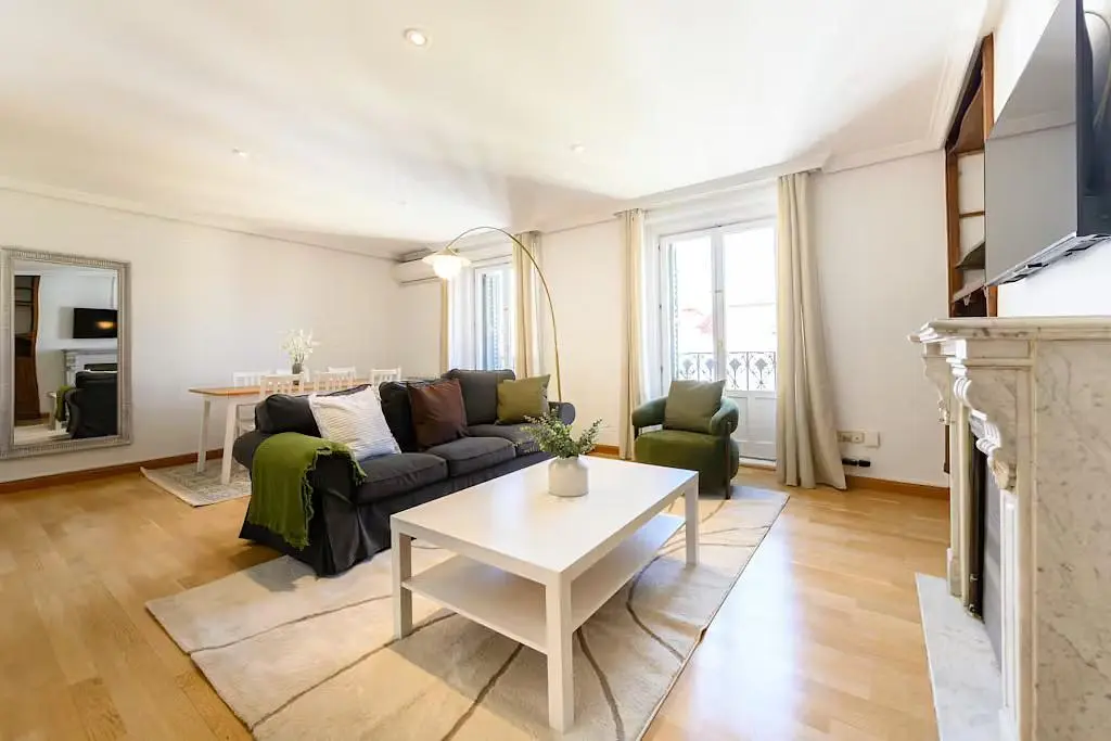 Salon; lumière naturelle, parquet, cheminée