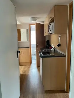 Κουζίνα; συσκευές κουζίνας, ξύλινο πάτωμα, φυσικό φως