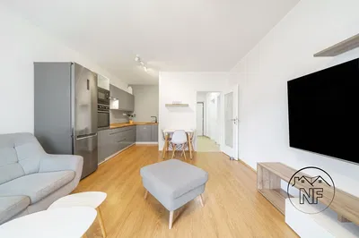 Obývací pokoj; kuchyňské spotřebiče, přirozené světlo, moderní styl