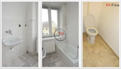 Badezimmer; fliesenboden, renovierungsbedürftig