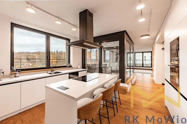 Кухня; кухненски уреди, гледка, дървен под, ремонтиран, естествена светлина, модерен стил