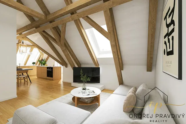 Sala de estar; vigas de madeira, luz natural, estilo moderno