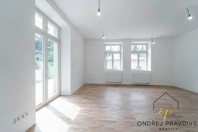 Living room; view, wood floor, natural light, renovated