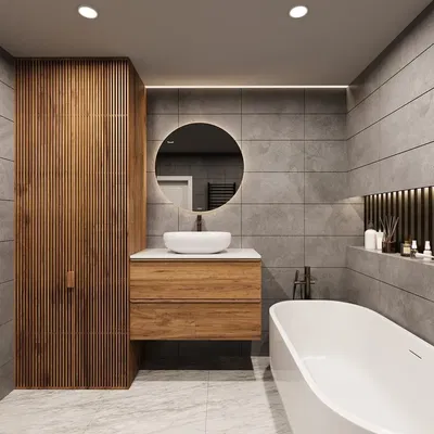 Badkamer; tegelvloer, gerenoveerd, natuurlijk licht, moderne stijl