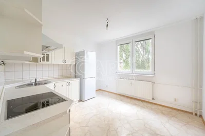 Kitchen; kitchen appliances, natural light, tile floor, view