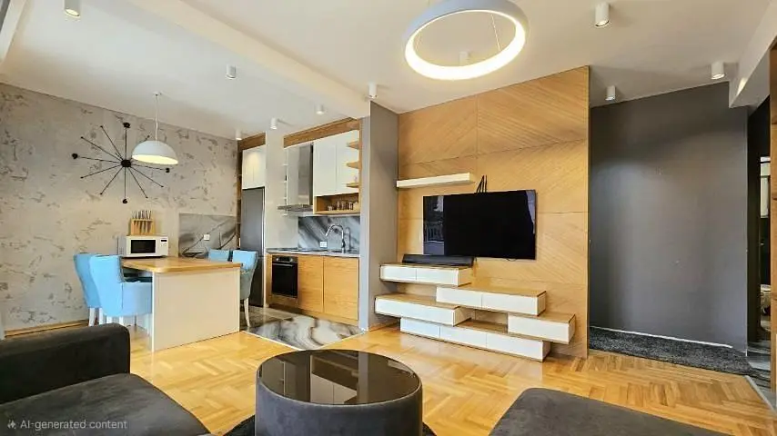 Wohnzimmer; küchengeräte, tageslicht, moderner stil, holzboden