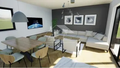 Dnevni boravak; prirodna svjetlost, moderan stil, drveni pod