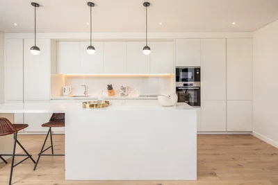 Kuchyně; kuchyňské spotřebiče, přirozené světlo, moderní styl, po rekonstrukci