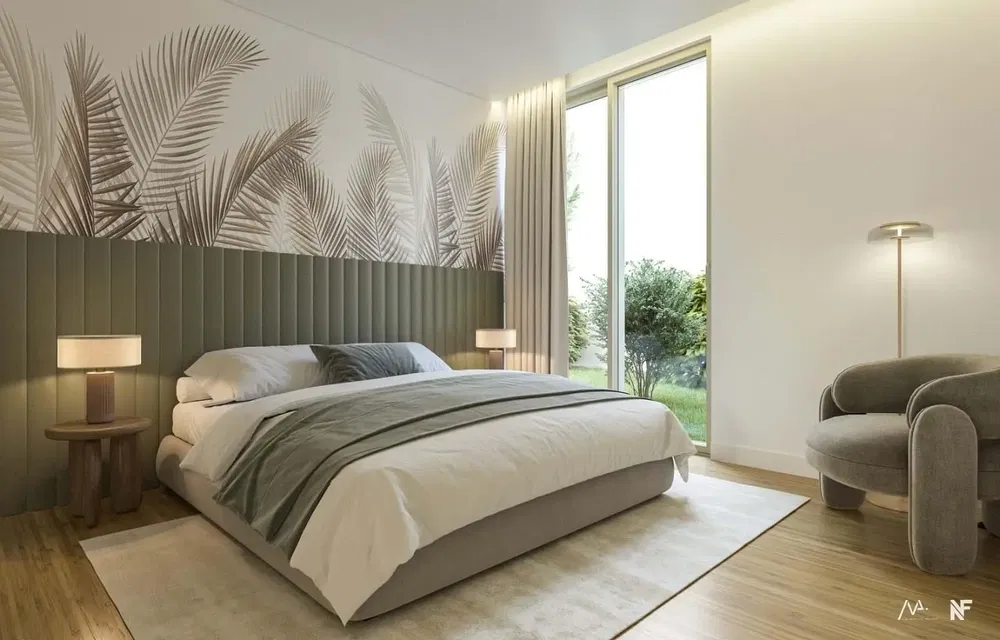 Quarto; luz natural, estilo moderno, chão de madeira
