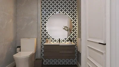 Тоалет; плочице, реновиран, природно светло, модерни стил