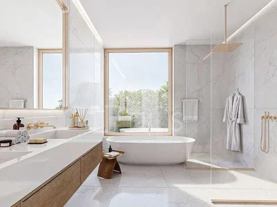 Koupelna; přirozené světlo, moderní styl, dlažba