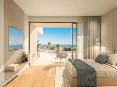 Schlafzimmer; blick, holzboden, tageslicht, moderner stil