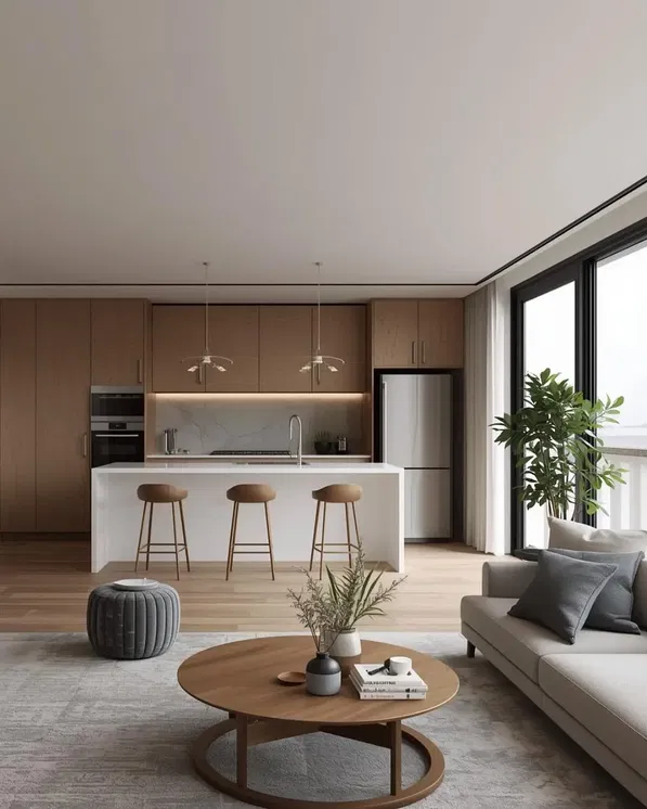 Salon; vue, lumière naturelle, style moderne