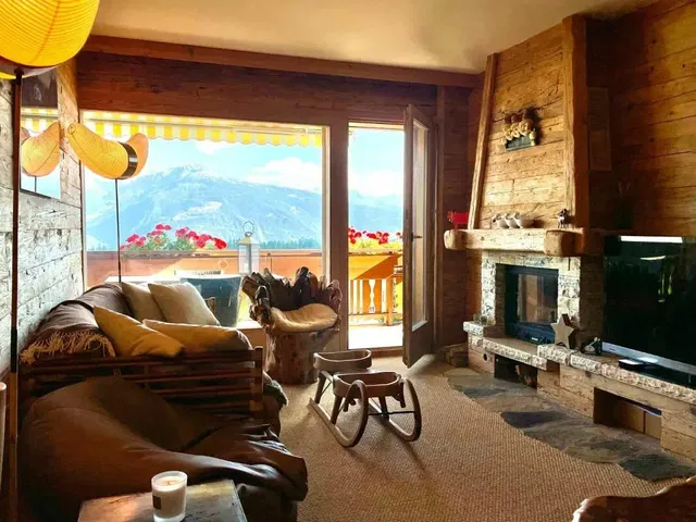 Living room; view, fireplace, rustic style, natural light