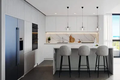 Cuisine; électroménager, vue, lumière naturelle, style moderne