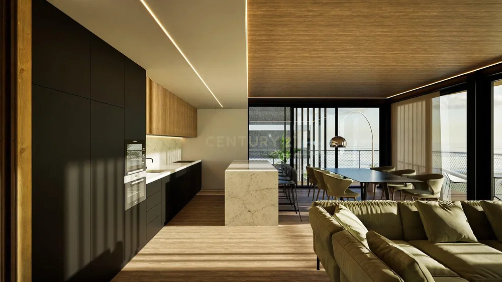 Living room; kitchen appliances, natural light, modern style