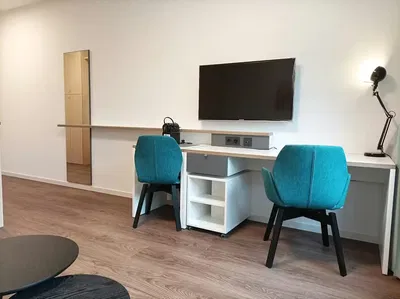 Bedroom; modern style, wood floor, natural light