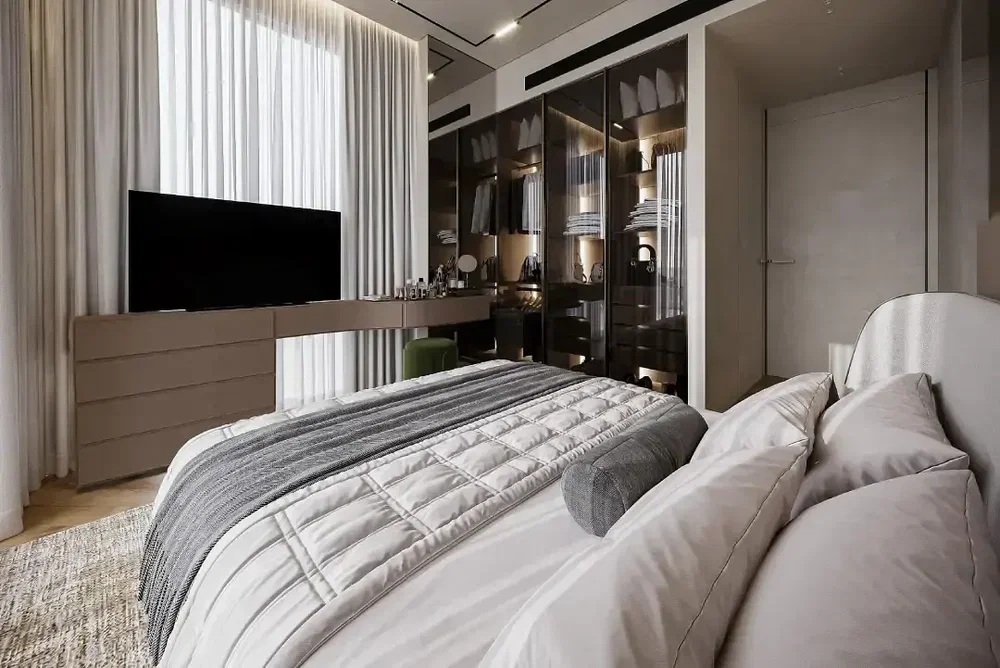 Yatak odası; doğal ışık, modern stil