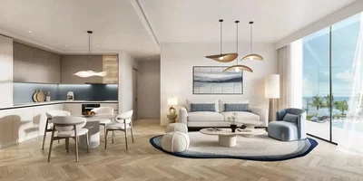 Oturma odası; manzara, ahşap zemin, doğal ışık, modern stil