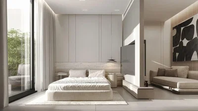 Spavaća soba; prirodno svjetlo, moderni stil