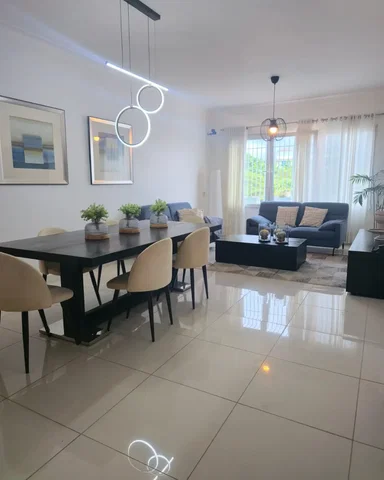 Living room; tile floor, natural light, modern style