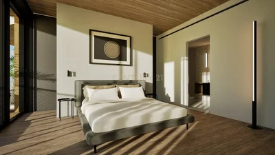Bedroom; natural light, wood floor, modern style