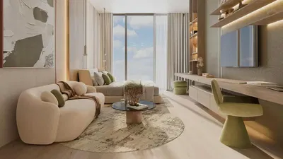 Obývací pokoj; výhled, moderní styl, přirozené světlo