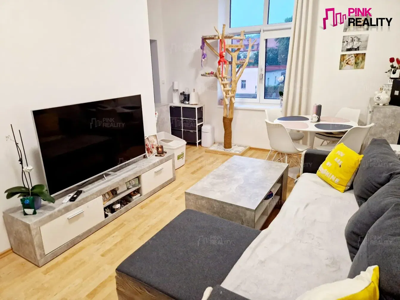 Wohnzimmer; moderner stil, holzboden, tageslicht, blick