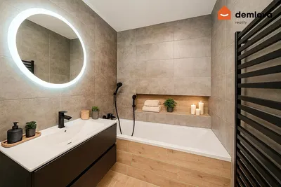 Bathroom; tile floor, renovated, natural light, modern style