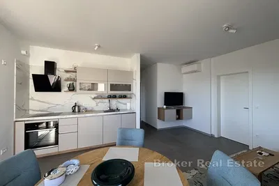 Wohnzimmer; blick, tageslicht, moderner stil, küchengeräte