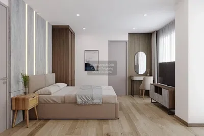 Camera da letto; stile moderno, pavimento in legno, luce naturale, ristrutturato