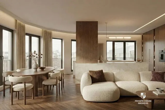 Oturma odası; manzara, ahşap zemin, doğal ışık, modern stil