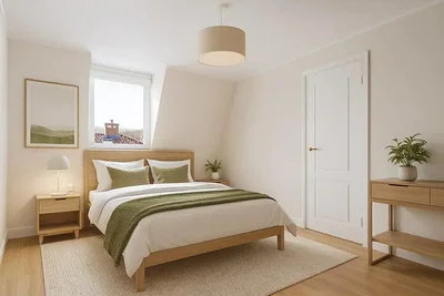 Schlafzimmer; tageslicht, moderner stil, holzboden