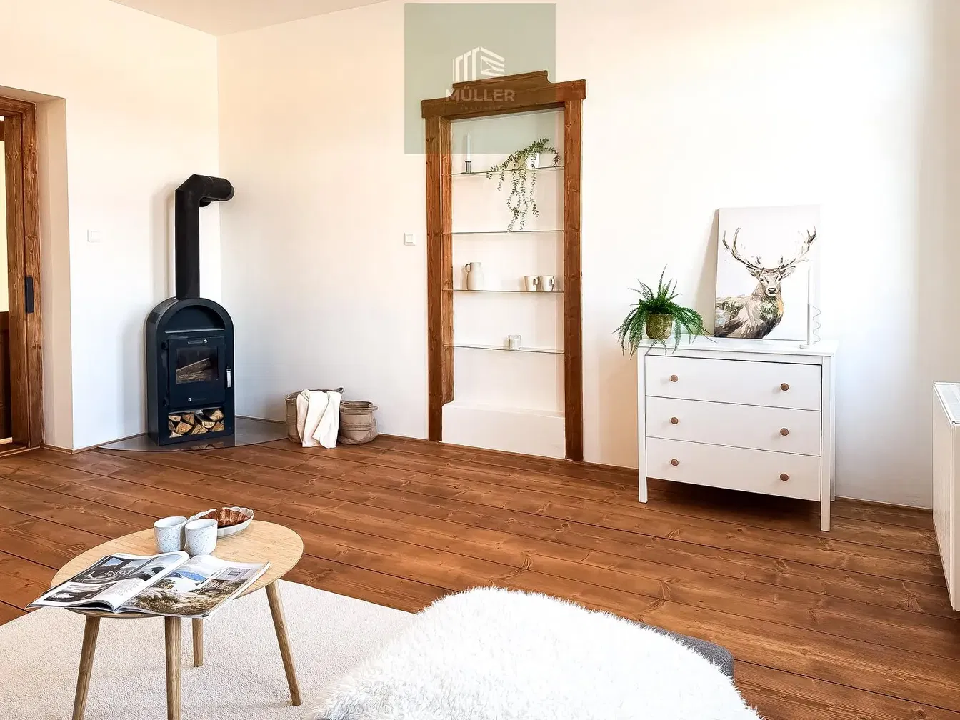 Living room; fireplace, wood floor, natural light