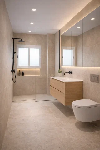 حمام; أرضية من البلاط, مجدد, ضوء طبيعي