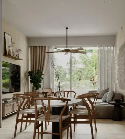 Salon; vue, lumière naturelle, style moderne