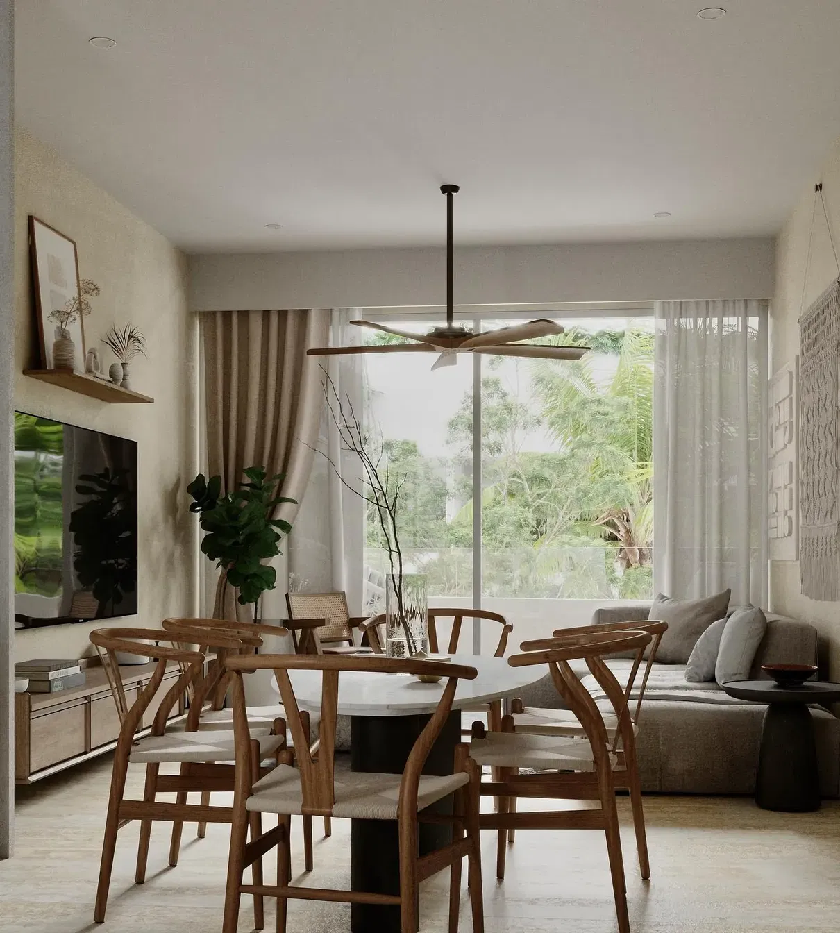 Salon; vue, lumière naturelle, style moderne