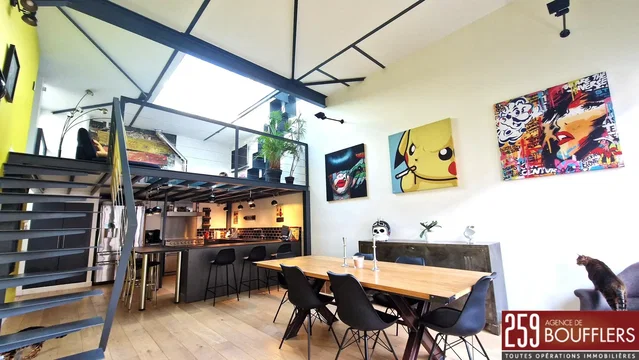 Dining room; kitchen appliances, natural light, modern style