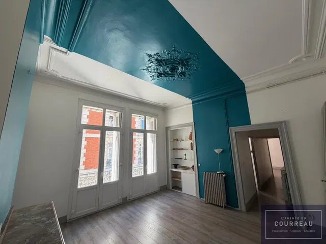 Living room; view, high ceiling, wood floor, natural light