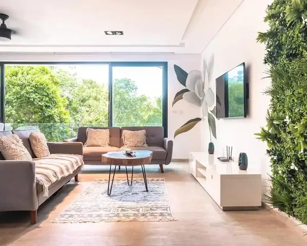 Salon; vue, lumière naturelle, style moderne