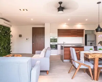 Salon; électroménager, lumière naturelle, style moderne