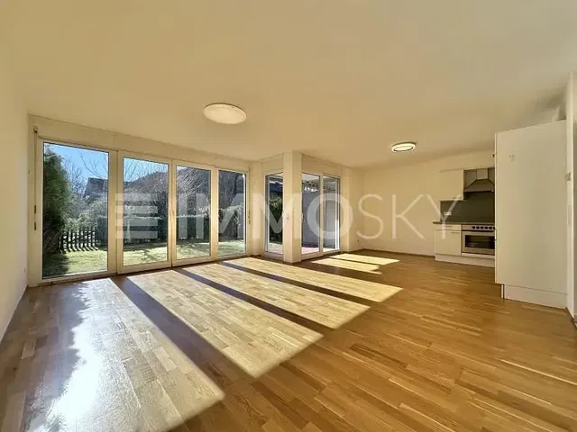 Soggiorno; vista, pavimento in legno, luce naturale